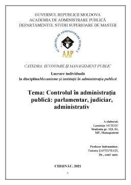 Referat - Controlul în administrația publică - parlamentar, judiciar, administrativ