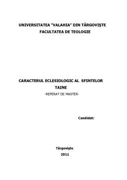 Referat - Caracterul eclesiologic al Sfintelor Taine