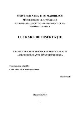 Disertație - Etapele deschiderii procedurii insolvenței. aspecte relevante din jurisprudență