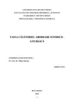 Licență - Taina Căsătoriei. abordare istorico-liturgică