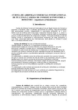 Referat - Curtea de Arbitraj Comercial International de pe Lângă Camera de Comerț și Industrie a României - Organizare și Funcționare