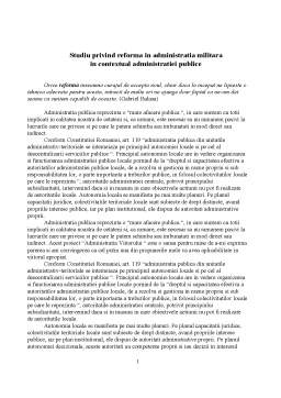 Referat - Studiu privind reforma în administrația militară în contextual administrației publice