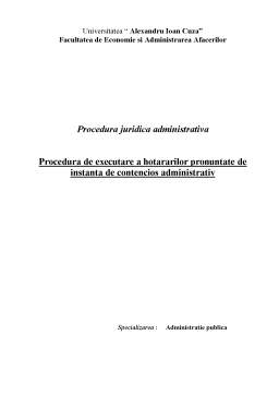 Referat - Procedura de executare a hotărârilor pronunțate de Instanța de Contencios Administrativ