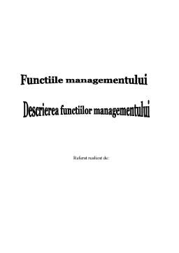 Referat - Funcțiile managementului