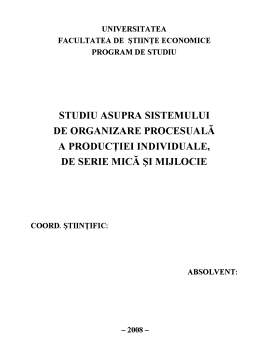 Proiect - Studiu Asupra Sistemului de Organizare Procesuală a Producției Individuale de Serie Mică și Mijlocie