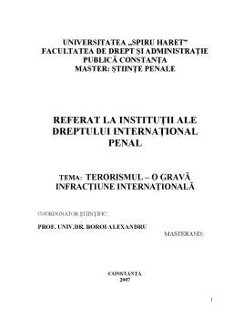 Referat - Terorismul - gravă infracțiune internațională