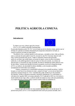 Proiect - Economie europeană - politica agricolă comună
