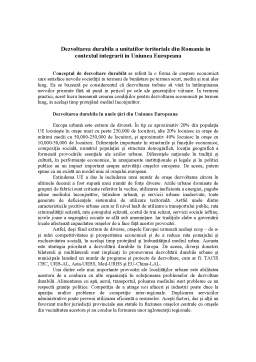 Referat - Dezvoltarea Durabila a Unitatilor Teritoriale din Romania in Contextul Integrarii in Uniunea Europeana