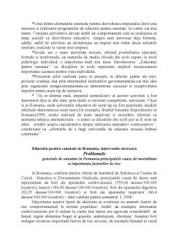 Proiect - Educația pentru sănătate în școala românească