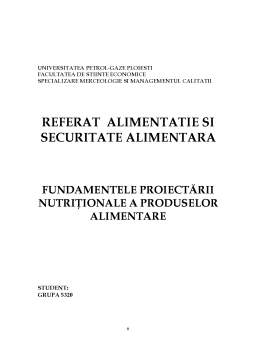 Referat - Fundamentele Proiectării Nutriționale a Produselor Alimentare