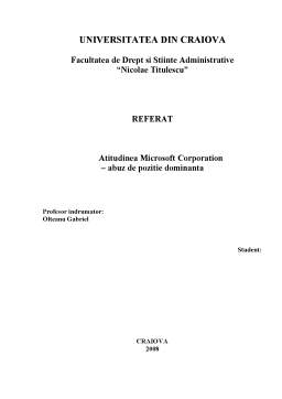 Referat - Atitudinea Microsoft Corporation - Abuz de Poziție Dominantă