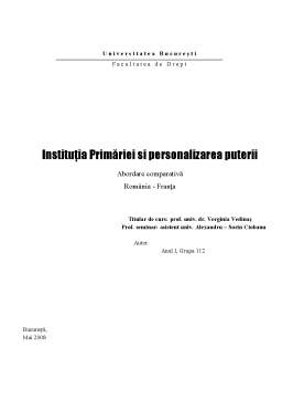 Referat - Instituția Primăriei și Personalizarea Puterii Abordare Comparativă România - Franța