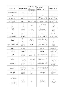 Referat - Tabel cu derivatele funcțiilor elementare