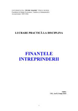 Proiect - Finanțele Intreprinderii