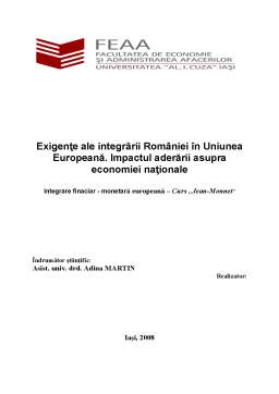 Referat - Exigențe ale integrării României în Uniunea Europeană. Impactul aderării asupra economiei naționale