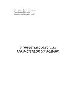 Referat - Atribuțiile colegiului farmaciștilor din România