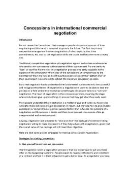 Referat - Concessions in international commercial negotiation