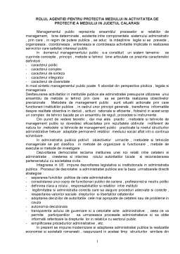 Proiect - Rolul agenției pentru protecția mediului în activitatea de protecție a mediului în Județul Călărași