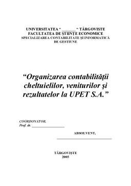 Proiect - Organizarea contabilității cheltuielilor, veniturilor și rezultatelor la UPET SA