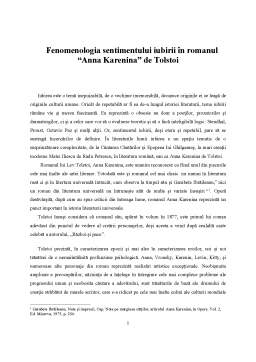 Seminar - Fenomenologia sentimentului iubirii în romanul Anna Karenina de Lev Tolstoi