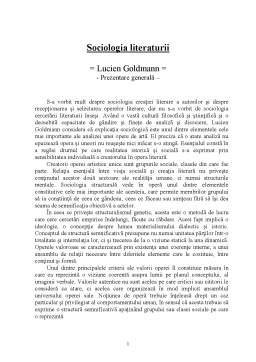 Referat - Sociologia Literaturii - Lucien Goldmann