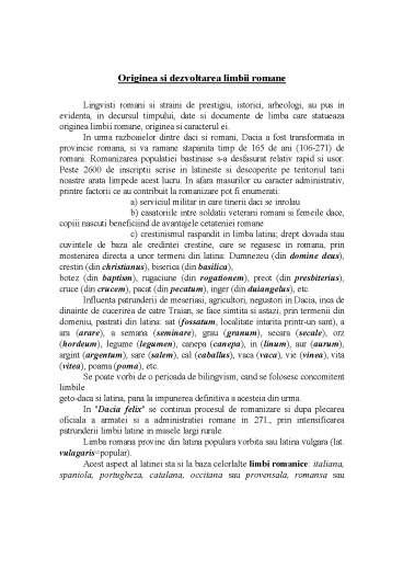 Originea și Limbii Române Referat [DOC]