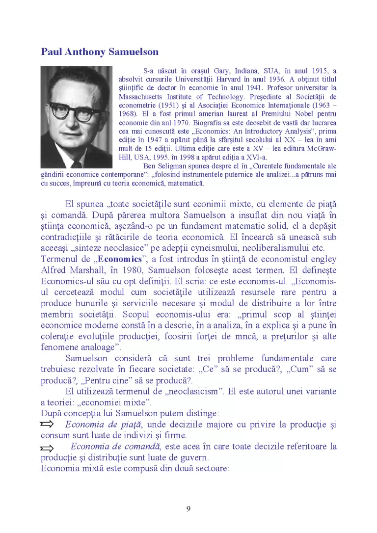 Neoliberalismul Economic - Paul Anthony Samuelson - Referat - Economie ...