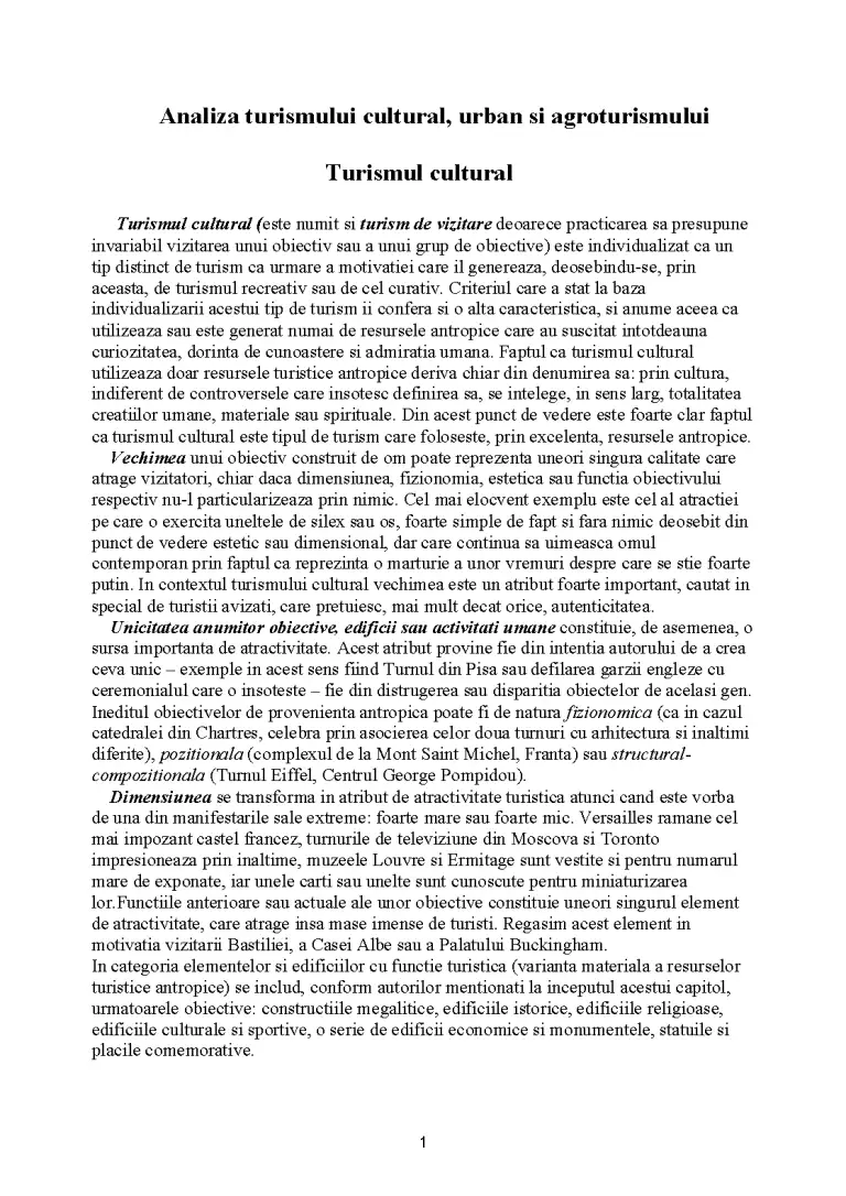 Analiza Turismului Rural, Urban și Agroturismului - Proiect - Turism ...