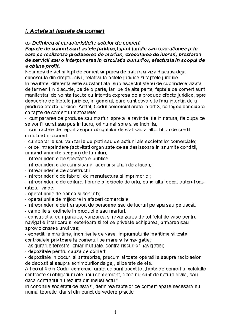Actele și Faptele de Comerț: Referat [DOC] - Drept