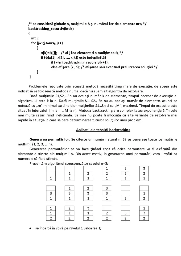 Metoda backtracking - Proiect - Limbaje de Programare #194778 | RegieLive