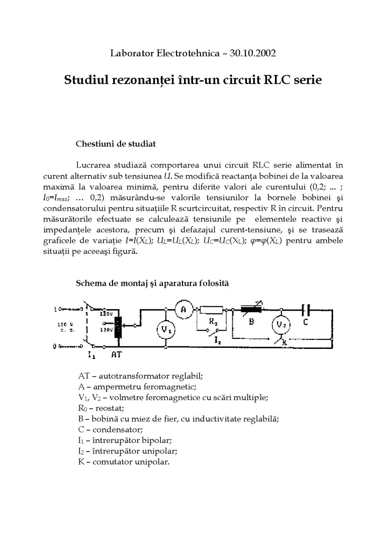 Circuit RLC Serie - Laborator - Electrotehnică #22944 | RegieLive