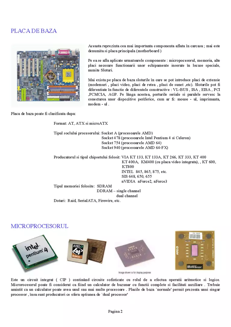 Noțiuni generale și părți componente ale calculatorului și setările ...