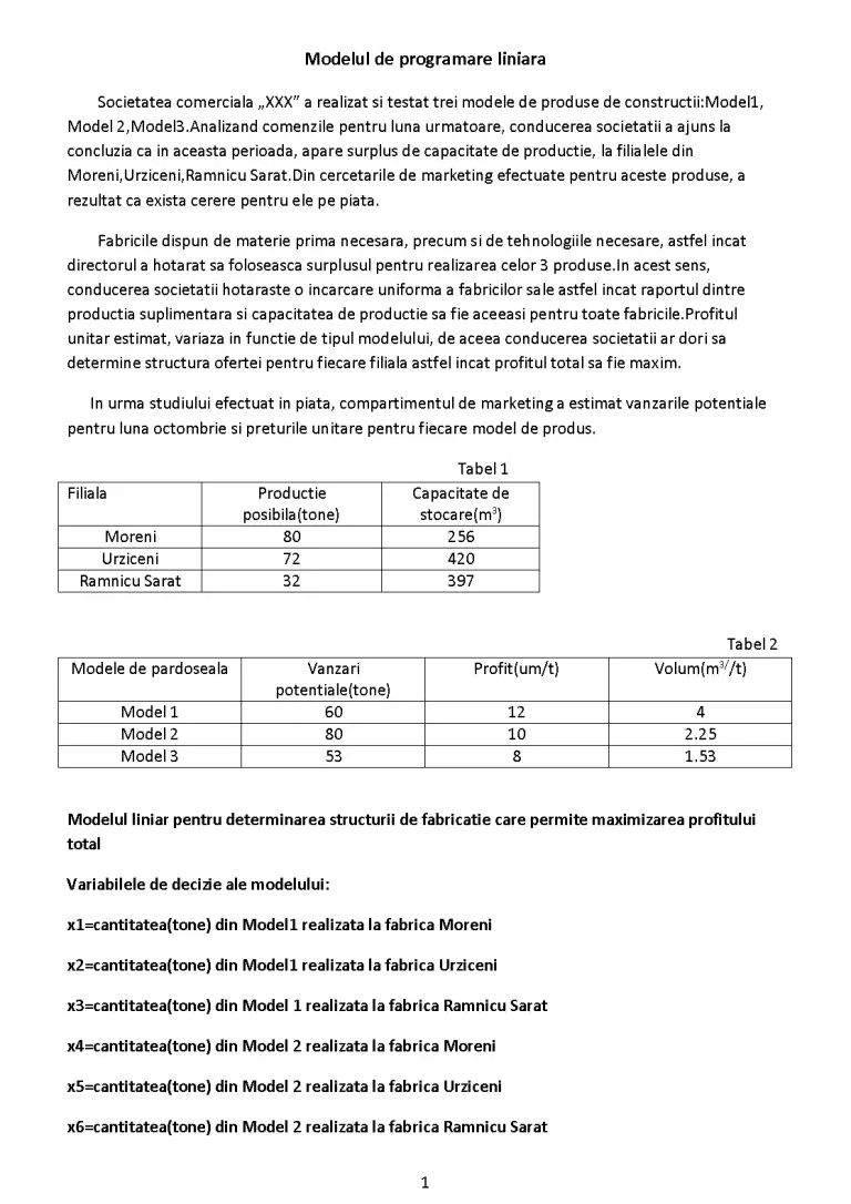 Modelul de programare liniară - Referat - Statistică #242273 | RegieLive