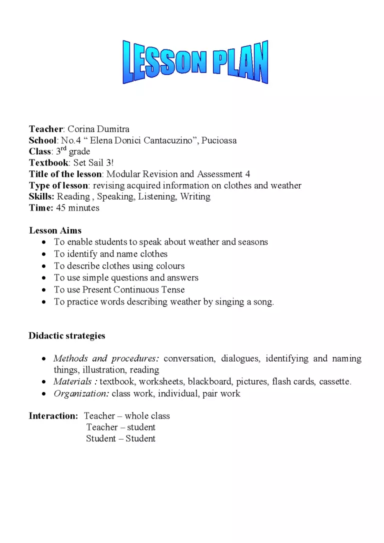 Lesson Plan - Modular Revision and Assessment - Referat - Pedagogie ...