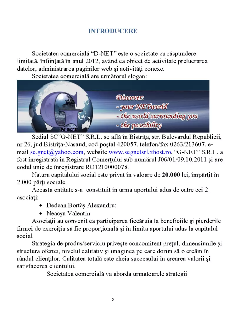 Plan de Afaceri SC G-Net SRL - Proiect - Marketing #312661 | RegieLive