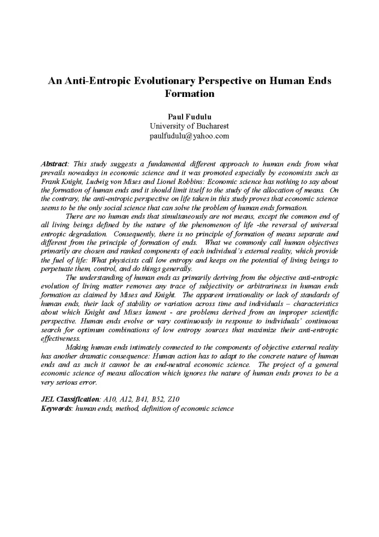 An Anti-Entropic Evolutionary Perspective on Human Ends Formation ...