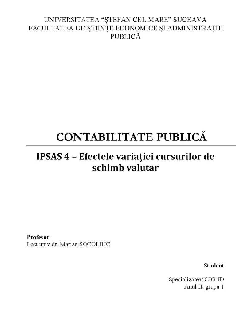 Ipsas 4 IPSAS 4 - Efectele Variației Cursurilor de Schimb Valutar - Referat ...