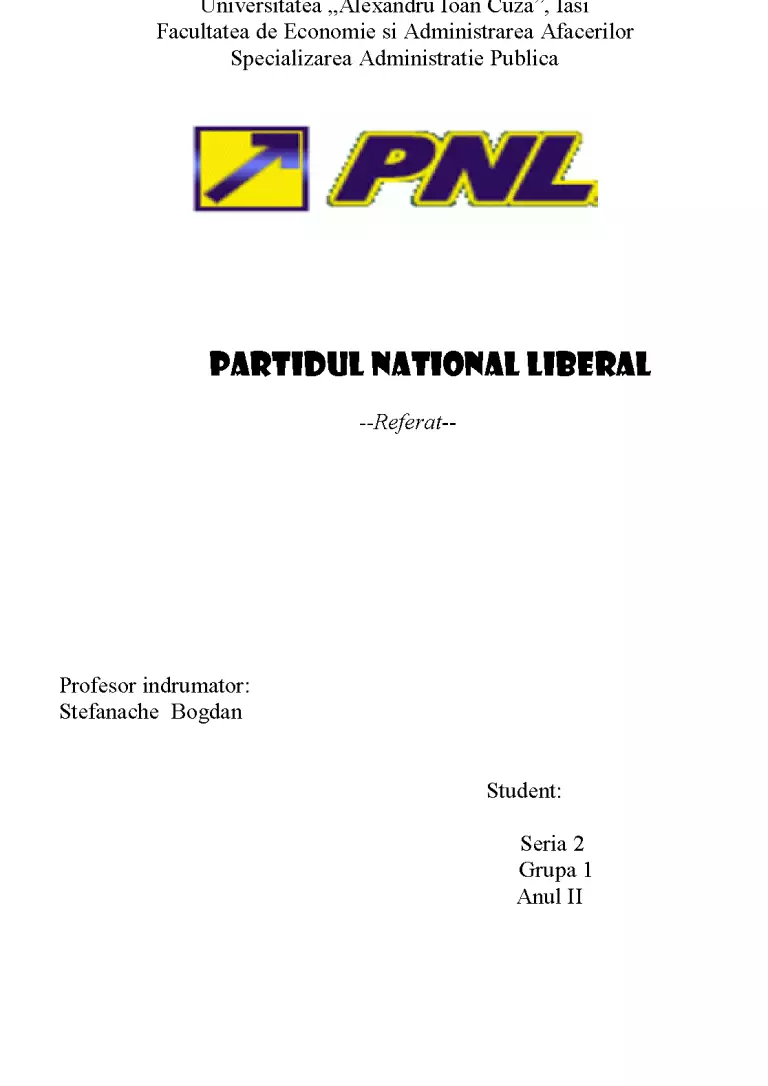 Partidul Național Liberal: Proiect [DOC] - Științe Politice