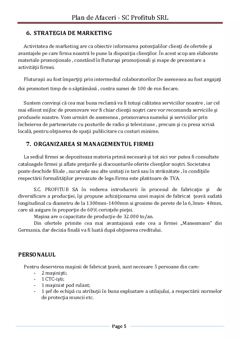 Plan de Afaceri - SC Profitub SRL - Proiect - Economie #351862 | RegieLive