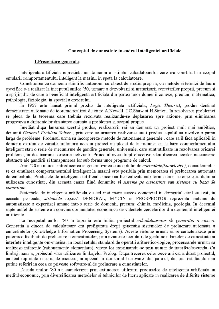 Conceptul de cunoștințe în inteligența artificială - Referat ...