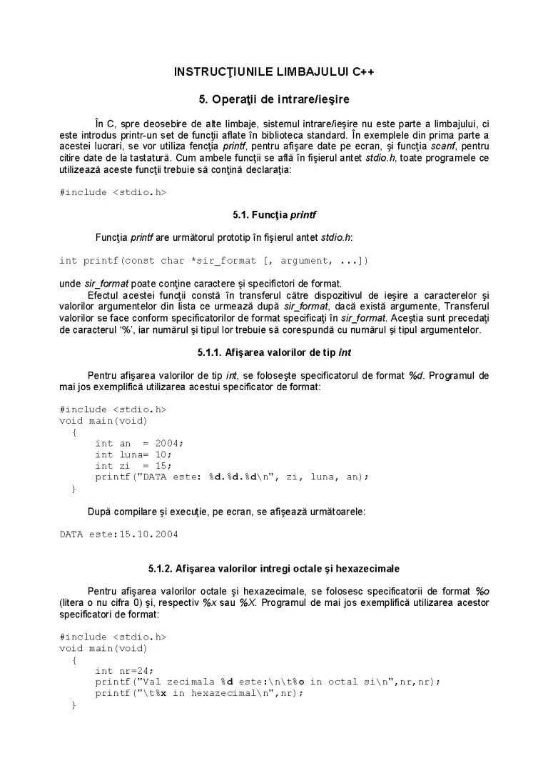 Instrucțiunile limbajului C++ - Curs - Limbaje de Programare #72746 ...