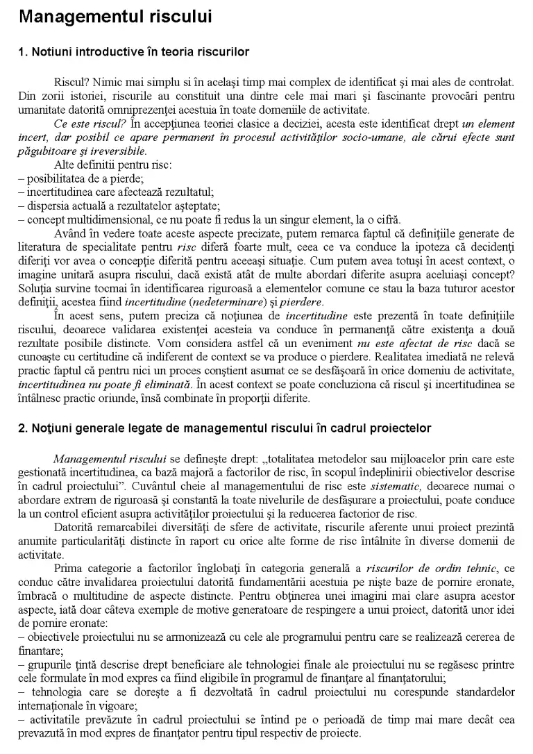 Managementul Riscului Managementul Riscului - Curs - Management #74568 | RegieLive