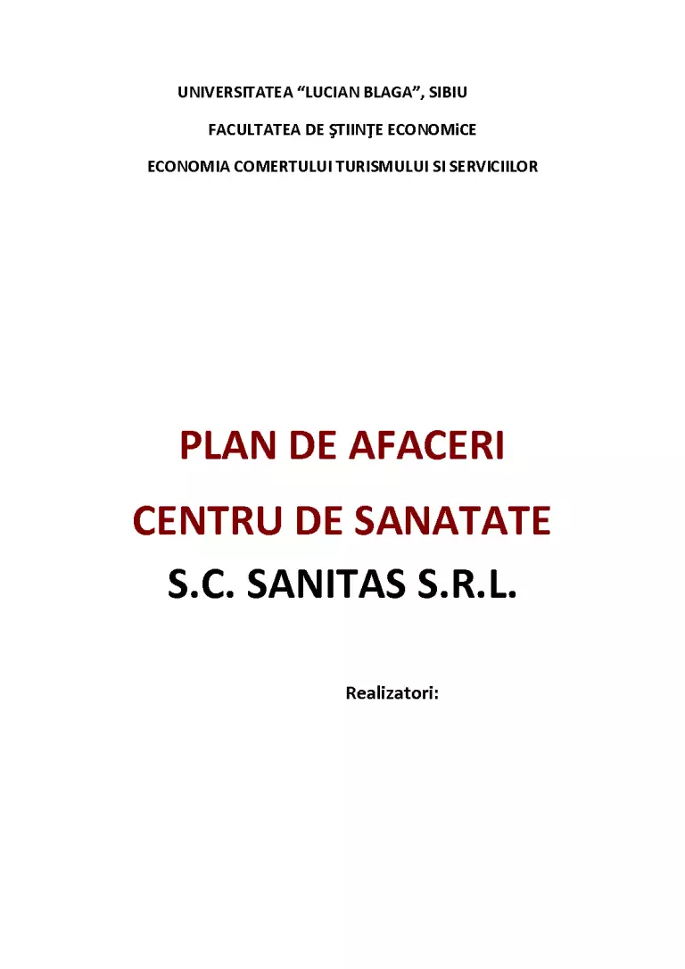 Plan de afaceri - centru de sănătate SC Sanitas SRL - Proiect ...