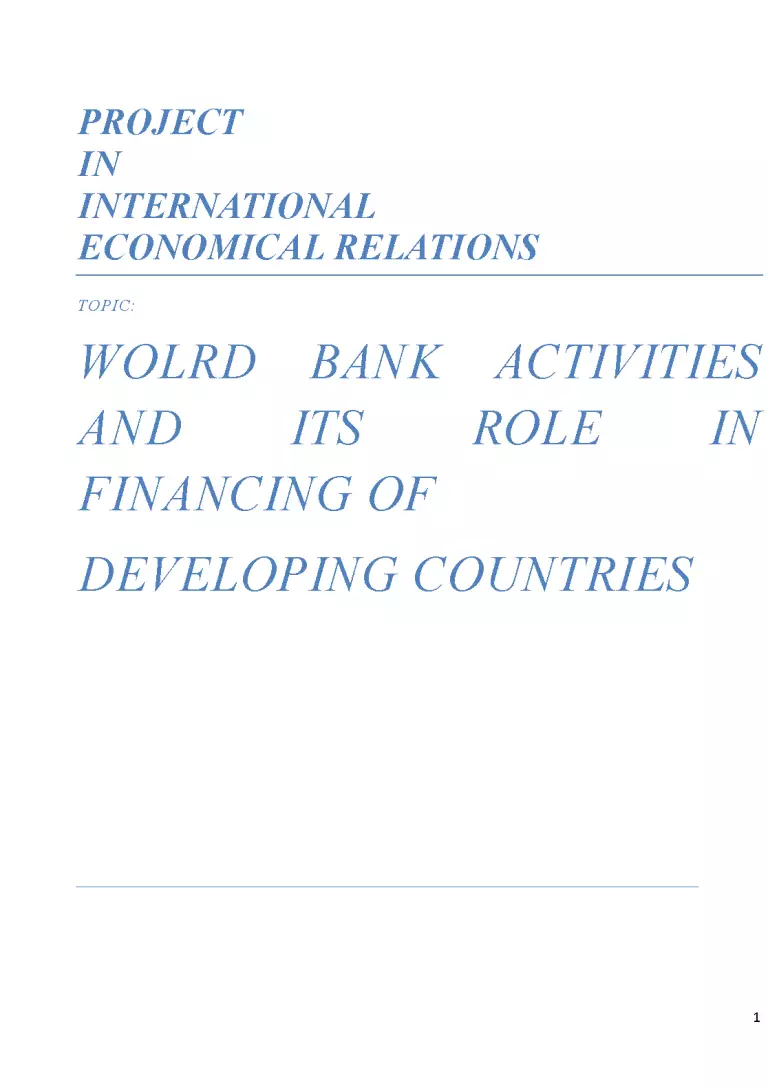 Wolrd Bank Activities and Its Role în Financing of Developing Countries ...